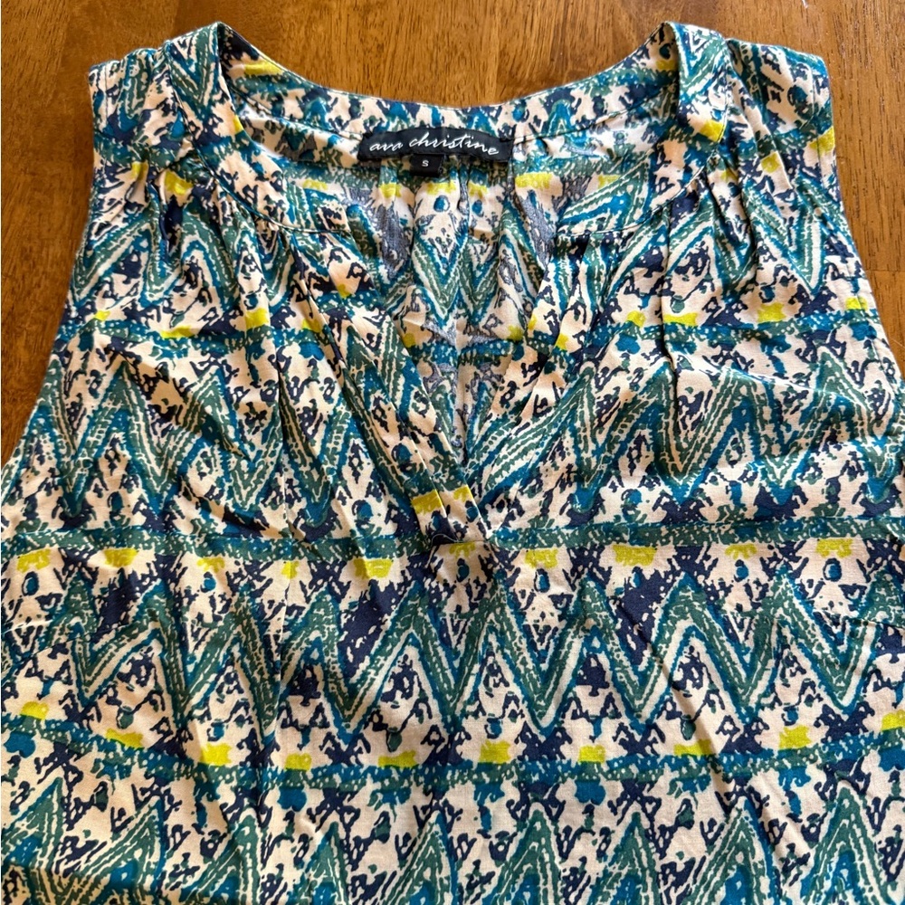 Ava Christine tank top blouse | size small | color blue and green - Picture 2 of 5